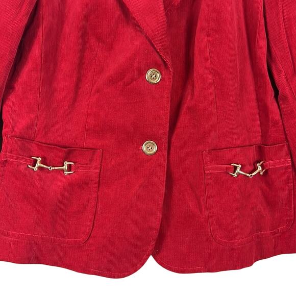 Talbots Corduroy Blazer Womens 14P Red Gold Stretch Cotton Old Money Equestrian - Picture 3 of 5